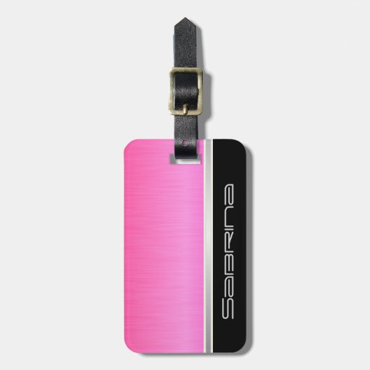 Helderneonroze penseel staal en zilverdruk bagagelabel (Voorkant verticaal)