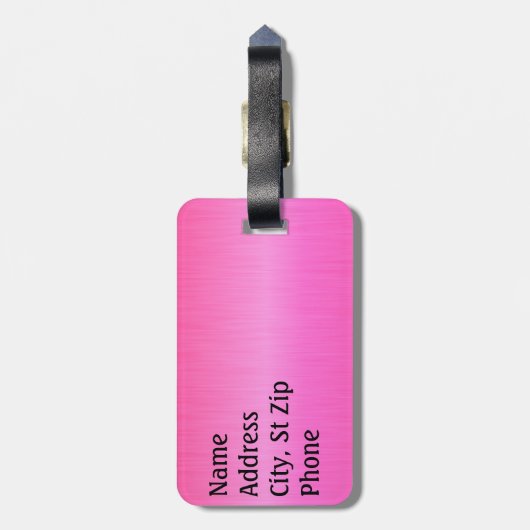 Helderneonroze penseel staal en zilverdruk bagagelabel (Achterkant verticaal)