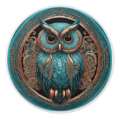 helderogige turquoise uil keramische knop (Voorkant)