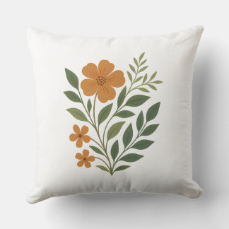 Helderoranje bloemen met groene bladeren kussen
