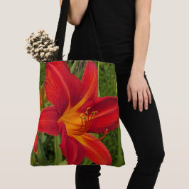 Helderoranje daglelibloem bloemig tote bag