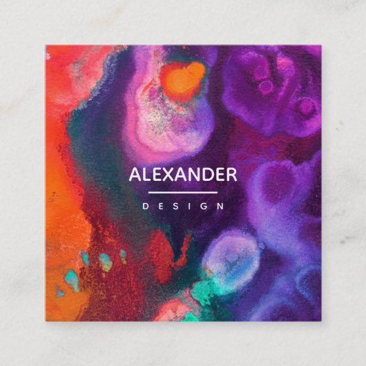 HelderOranje Paarse Abstracte Waterverf Vierkante Visitekaartje (Voorkant)
