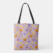 HelderOranje Paarse Cartoon Halloween Patroon Tote Bag (Achterkant)