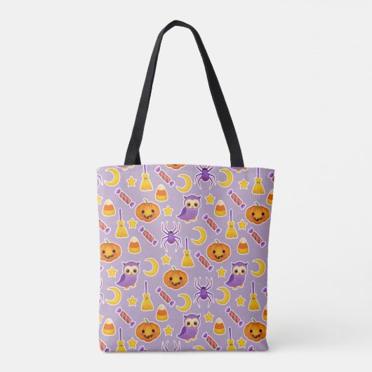 HelderOranje Paarse Cartoon Halloween Patroon Tote Bag (Achterkant)