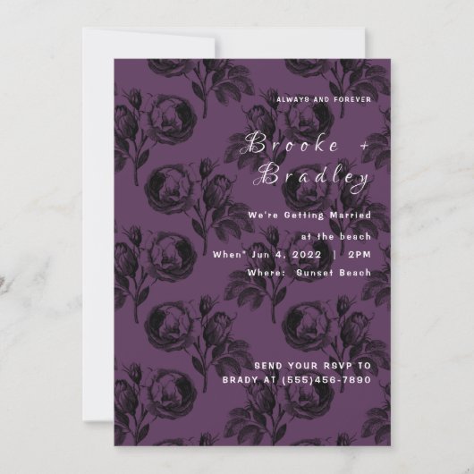 Helderpaarse Rozen Bloemen Bruiloft Kaart (Voorkant)