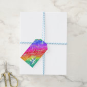Helderregenboog en goudfaux Glitter Agate Monogram Cadeaulabel (Met Touw)