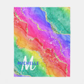Helderregenboog en goudfaux Glitter Agate Monogram Fleece Deken (Voorkant)