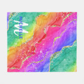 Helderregenboog en goudfaux Glitter Agate Monogram Fleece Deken (Voorkant (Horizontaal))