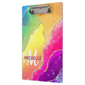 Helderregenboog en goudfaux Glitter Agate Monogram Klembord (Links)