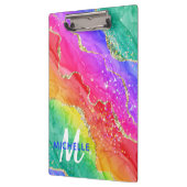 Helderregenboog en goudfaux Glitter Agate Monogram Klembord (Links)