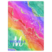 Helderregenboog en goudfaux Glitter Agate Monogram Klembord (Achterkant)