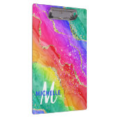 Helderregenboog en goudfaux Glitter Agate Monogram Klembord (Rechts)