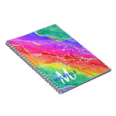 Helderregenboog en goudfaux Glitter Agate Monogram Notitieboek (Rechterzijde)