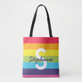 Helderregenboogstripe Initiaal Naam Tas (Voorkant)