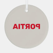 Helderrode aangepaste naam effen grijs glas ornament (Achterkant)