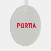 Helderrode aangepaste naam effen grijs glas ornament (Voorkant Rechts)