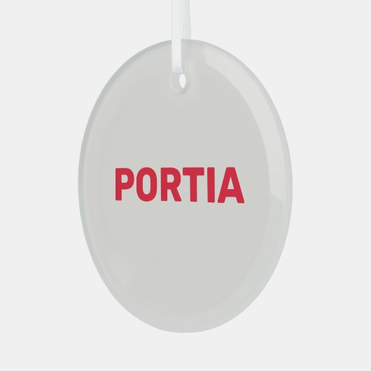 Helderrode aangepaste naam effen grijs glas ornament (Voorkant links)