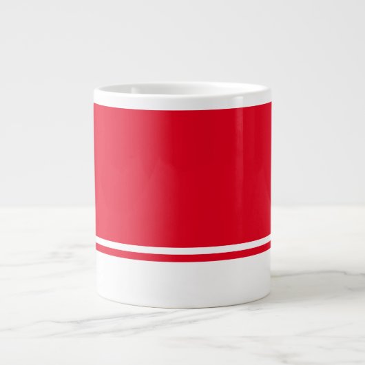 Helderrode achtergrond Witte onderrand strepen Grote Koffiekop (Voorkant)