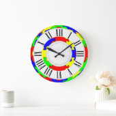 Helderrode, blauwe, groene en gele puzzel grote klok (Huis)