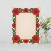 Helderrode bloemen & frame briefpapier briefhoofd (Staand voorkant)