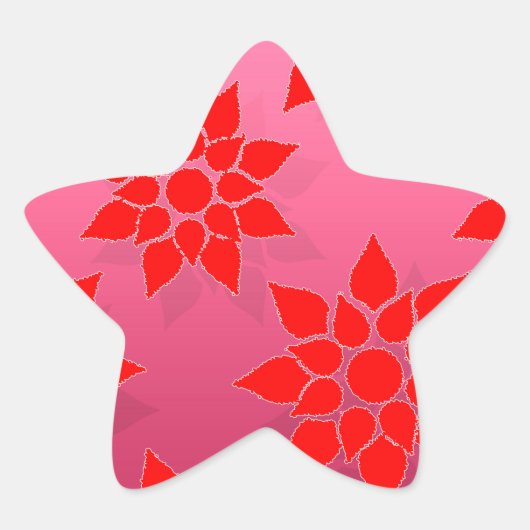 Helderrode bloemendesign over diep roze ster sticker (Voorkant)