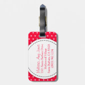 Helderrode bloemenpolka stippen met de naam bagage bagagelabel (Achterkant verticaal)
