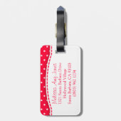 Helderrode bloemenpolka stippen met de naam bagage bagagelabel (Achterkant verticaal)