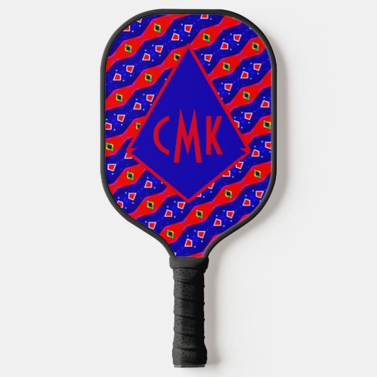 Helderrode en blauwe digitale kunst Diamond Trelli Pickleball Paddle (Voorkant)