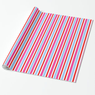 Helderrode en blauwe snoepstrepen cadeaupapier