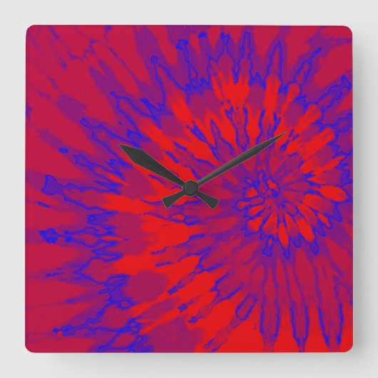 Helderrode en blauwe spiraalvormige kleurstofklok vierkante klok (Voorkant)