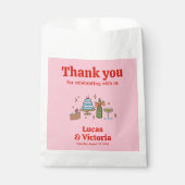 Helderrode en roze Hand getrokken bruiloft Bedankzakje (Voorkant)