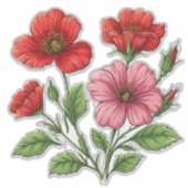 Helderrode en roze hibiscusbloemen sticker (Voorkant)