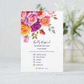 Helderrode en roze paarse rozen bloemenbruiloft RSVP kaartje (Staand voorkant)