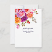 Helderrode en roze paarse rozen bloemenbruiloft RSVP kaartje (Achterkant)