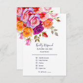 Helderrode en roze paarse rozen bloemenbruiloft RSVP kaartje (Voorkant / Achterkant)