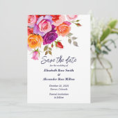 Helderrode en roze paarse rozen bloemenbruiloft save the date (Staand voorkant)