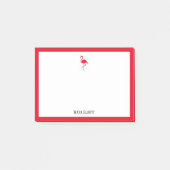 Helderrode Flamingo en Rand op Wit met Naam Post-it® Notes (Voorkant)