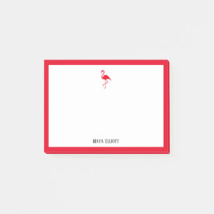 Helderrode Flamingo en Rand op Wit met Naam Post-it® Notes