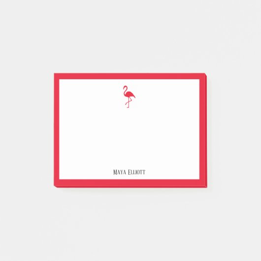 Helderrode Flamingo en Rand op Wit met Naam Post-it® Notes (Voorkant)