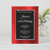 Helderrode Folie Silver en Black Birthday Kaart (Staand voorkant)