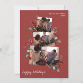 Helderrode fotocollage met bessen en groen feestdagenkaart (Voorkant)