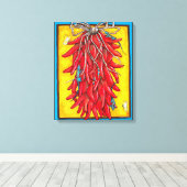Helderrode gele Chili Pepper Ristra Lizard Canvas Afdruk (Insitu (Houten vloer))