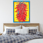Helderrode gele Chili Pepper Ristra Lizard Canvas Afdruk (Insitu (Slaapkamer))