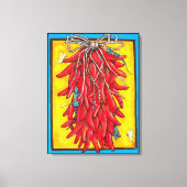 Helderrode gele Chili Pepper Ristra Lizard Canvas Afdruk (Voorkant)