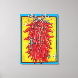 Helderrode gele Chili Pepper Ristra Lizard Canvas Afdruk