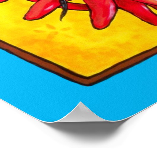 Helderrode gele Chili Pepper Ristra Lizard Poster (Hoek)