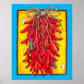 Helderrode gele Chili Pepper Ristra Lizard Poster (Voorkant)