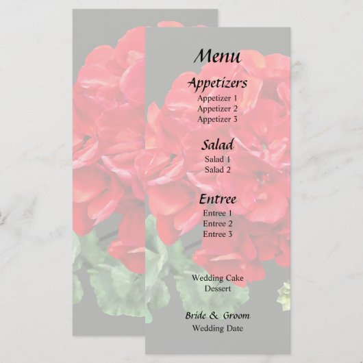 Helderrode Geranium Menu (Voorkant / Achterkant)