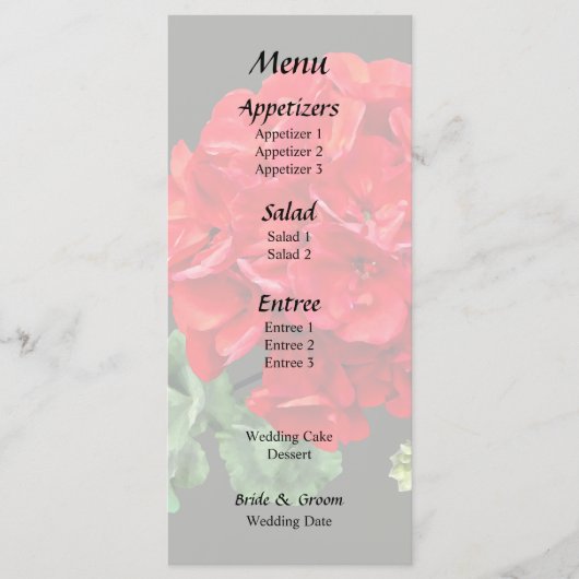 Helderrode Geranium Menu (Voorkant)