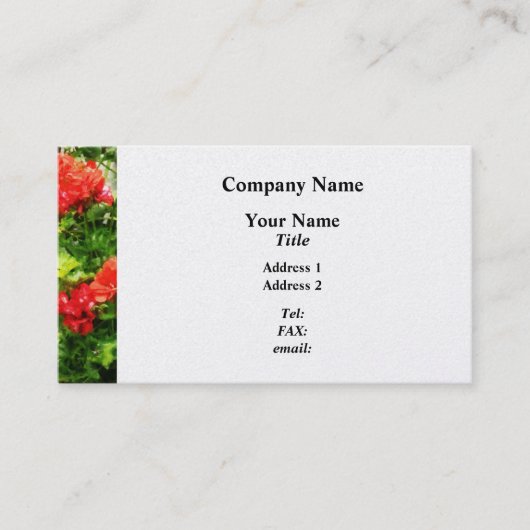Helderrode Geraniums - Platina Afwerking Visitekaartje (Voorkant)